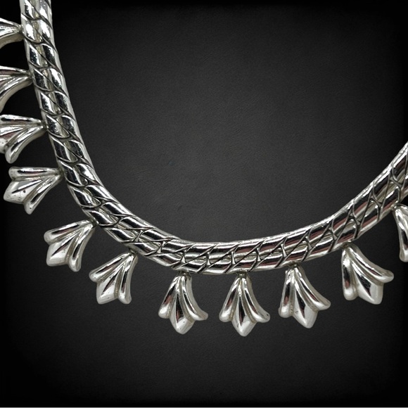 Vintage Coro Pegasus Des Pat Pending Chunky Silvertone Bib Necklace - Picture 5 of 8